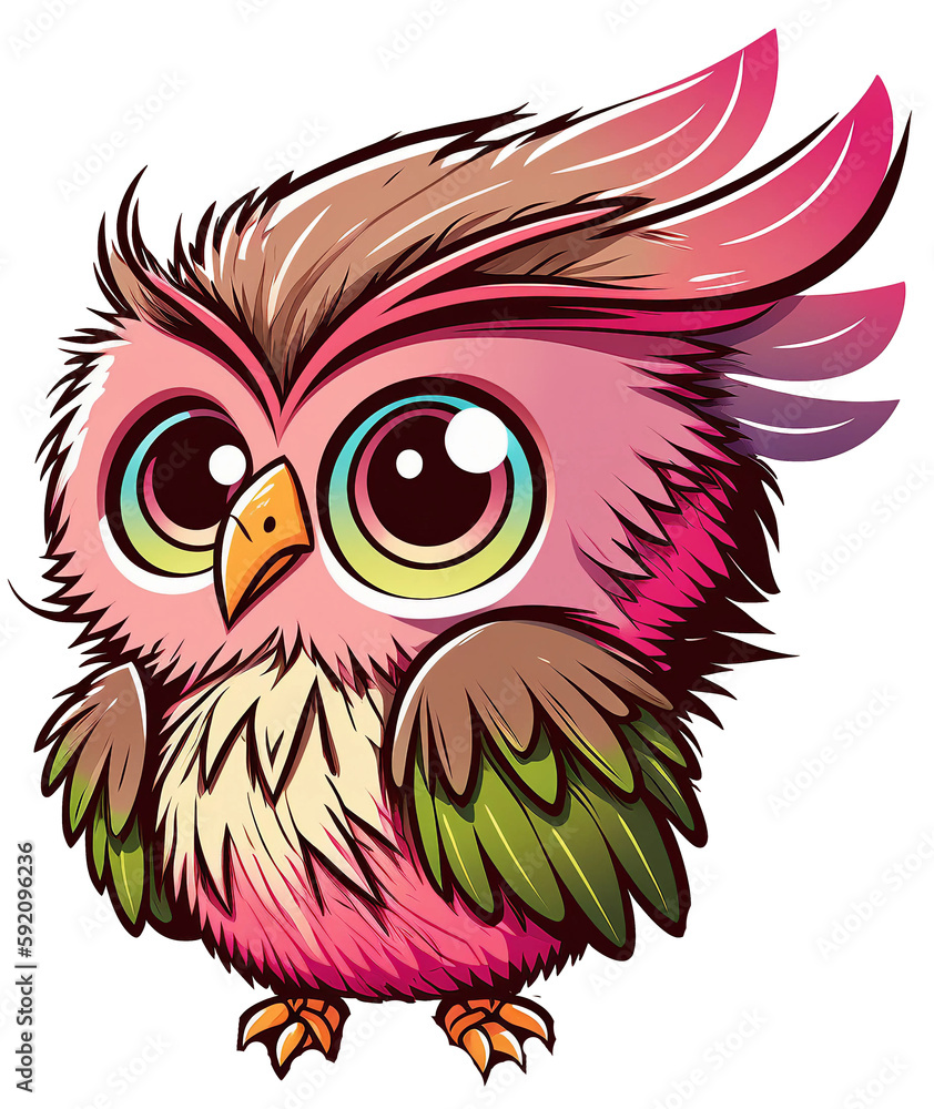 cute pink owl isolated, ai art