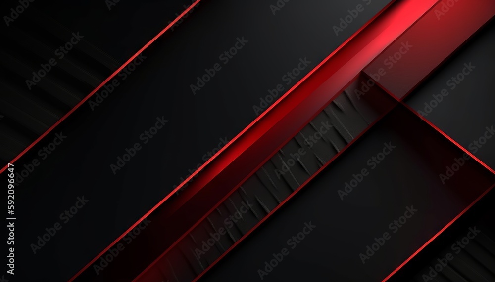 Black abstract diagonal overlap layers background with red light decoration. Generative ai Black abstract diagonal overlap layers background with red light decoration. Generative ai