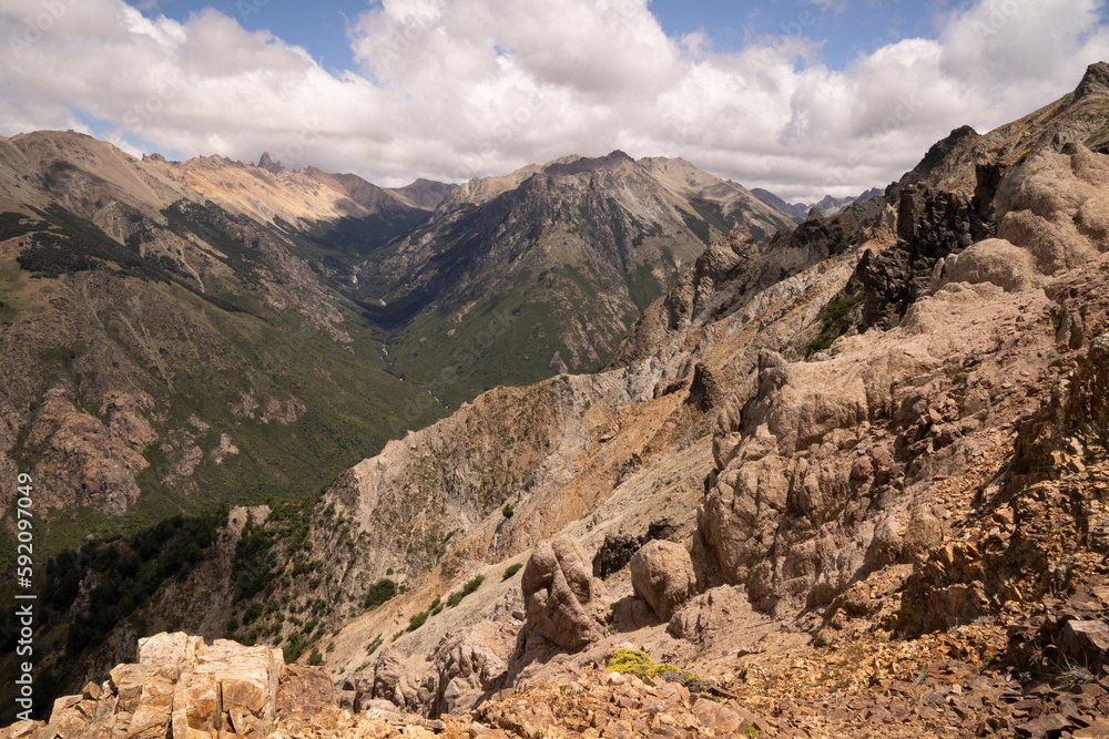 Trekking. View of the rocky mountain peak of Bella Vista hill in Bariloche, Patagonia Argentina.