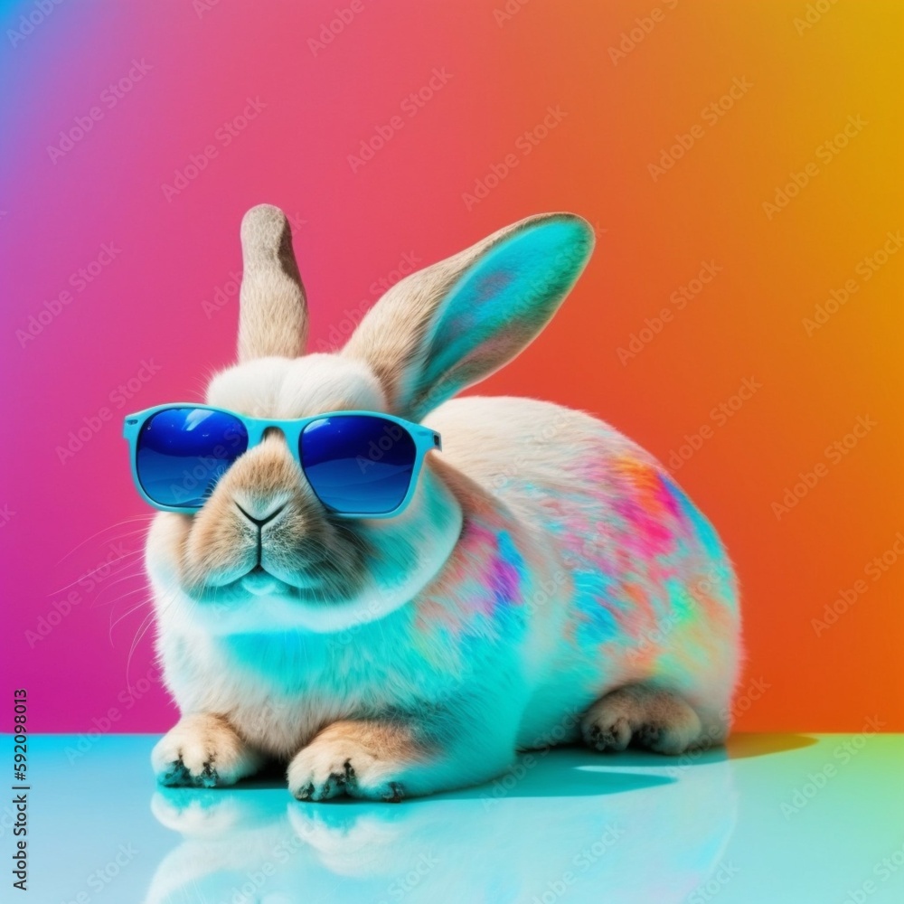 Cool easter bunny wearing blue sunglasses (ai generated)