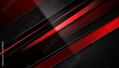 High contrast red and black glossy stripes. Abstract tech graphic banner design. Generative ai