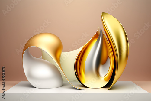 Shining golden curve graphic material, stylish design curve An object made of very shiny gold metal on Pastel colors with a gentle and soft impression, abstract gradient background design, Generative