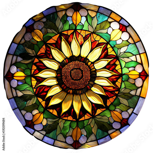 Stained glass sunflower, flower art, generated with ai
