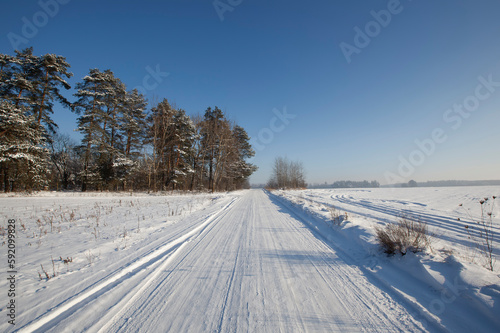 dangerous road for cars in the winter cold season