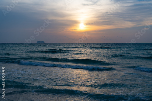 dramatic seascape nature at sunset sky. photo of seascape nature at sunset.