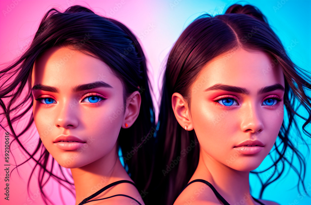 Obraz premium Beautiful twin girls. Generative AI.