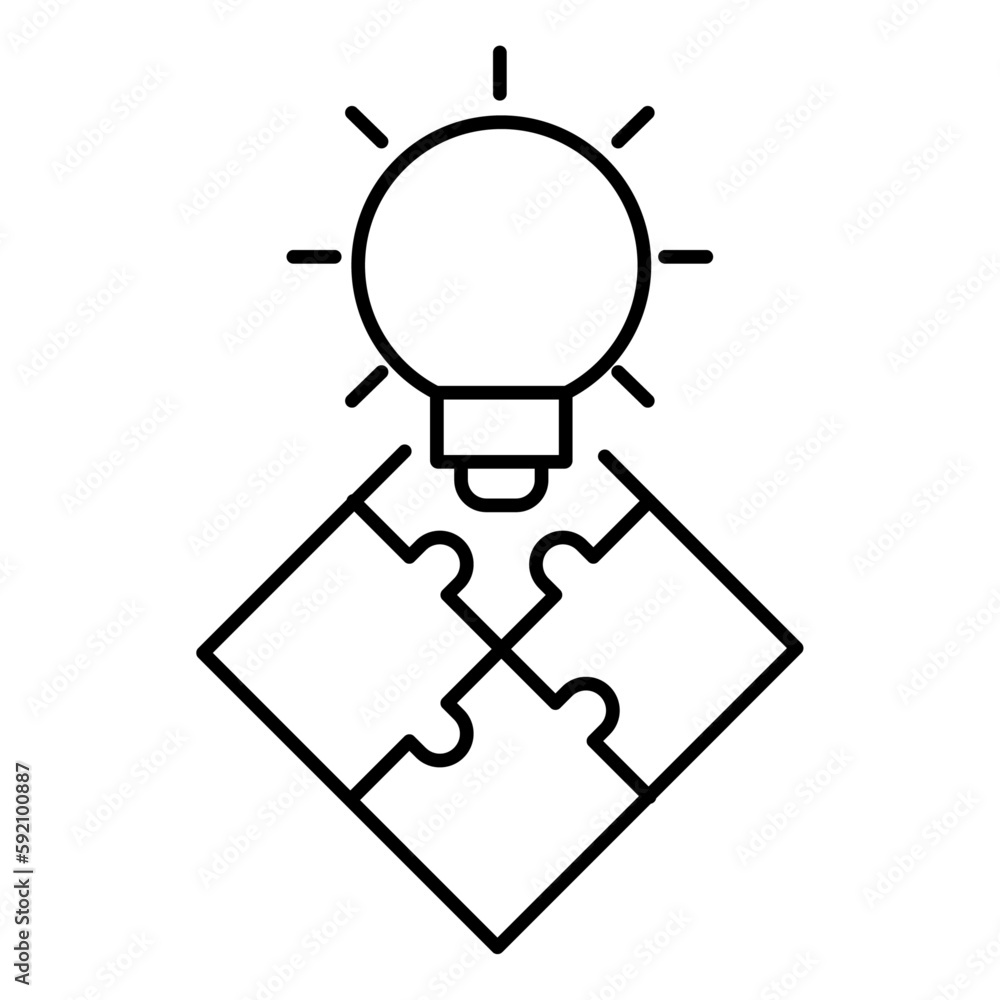 Innovative Solutions, Bright Ideas, Inventive Thinking, Creative Problem-Solving, Puzzle Illumination vector line icon with editable stroke. Innovative Solutions, Bright Ideas, Inventive Thinking, Creative Problem-Solving, Puzzle Illumination vector line icon with editable stroke.