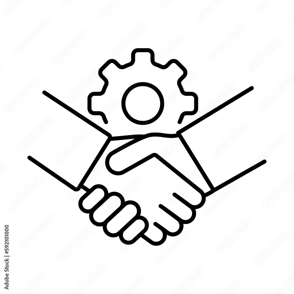 Obraz premium Productive Partnerships, Collaborative Efficiency, Joint Innovation, Shared Development, Teamwork Optimization vector line icon with editable stroke.
