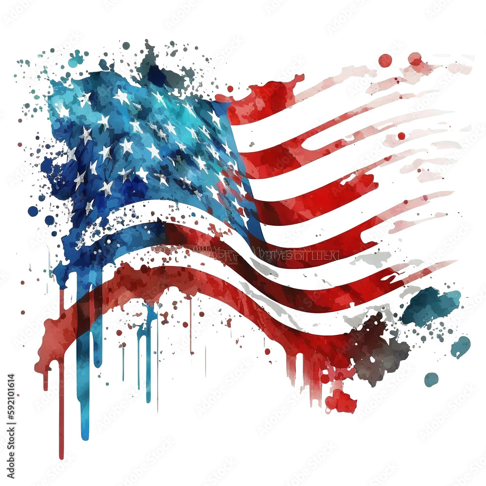 american flag watercolor png sublimation, watercolor American flag background illustration, 4th of july graphics element, generative ai - obrazy, fototapety, plakaty 