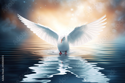 Holy Spirit Dove Over Calm Waters