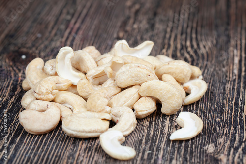 peeled cashew nuts close-up on the table