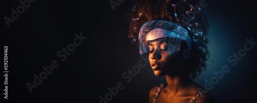 Futuristic black young woman, afrofuturistic, Generative AI