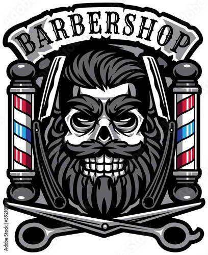 Skull babershop esport mascot logo photo