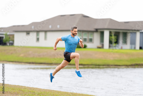 happy sport runner run outdoor. sport runner having run workout. photo of sport runner run.