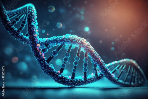 Blue helix human DNA structure. Generative AI.