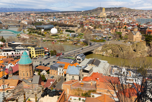 Panorama of the historical center of Tbilisi, opening from the Narikala fortess in Georgia photo