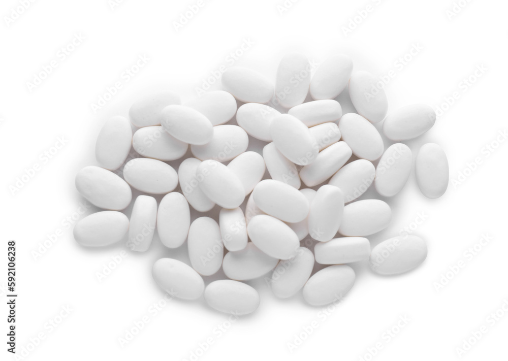 Tasty mint candies on white background, top view Tasty mint candies on white background, top view