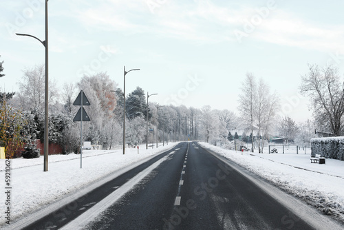 Beautiful view of city street in winter morning © New Africa