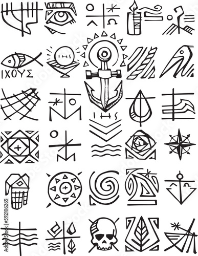 Hand drawn illustration of Christian Symbols.