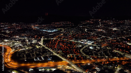 Canvas Print Aerial view Nightscape of Belfast Skyline night Cityscape Northern Ireland