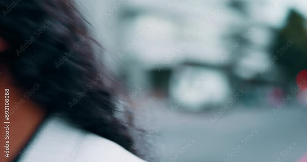Business woman, walking and outdoor with phone in city for travel, communication and network. Face of happy and professional female walk on urban street to search location on smartphone Business woman, walking and outdoor with phone in city for travel, communication and network. Face of happy and professional female walk on urban street to search location on smartphone