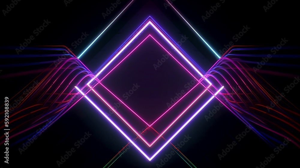 3d rendering, abstract background of colorful neon wavy line and square glowing in the dark. Modern simple wallpaper. Created using generative AI 3d rendering, abstract background of colorful neon wavy line and square glowing in the dark. Modern simple wallpaper. Created using generative AI