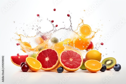 Photo group of fresh fruits with splash water Generative AI