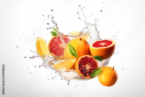 Photo group of fresh fruits with splash water Generative AI