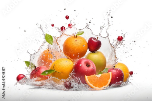 Photo group of fresh fruits with splash water Generative AI