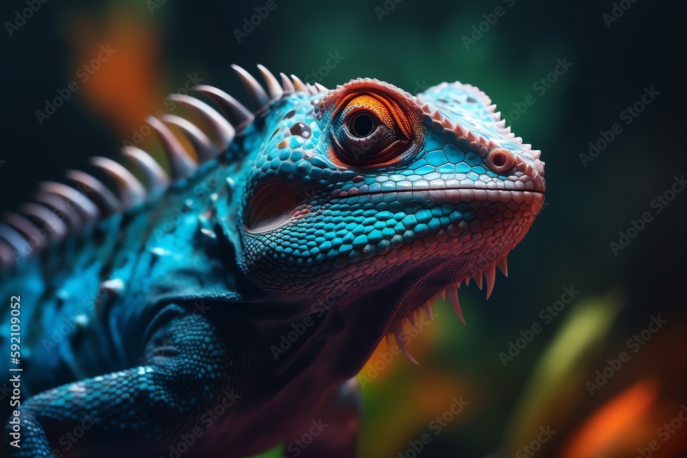 Fototapeta premium Close up photo of lizard, generative ai