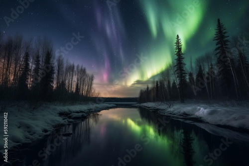 aurora over the night sky in the forest © Tebha Workspace
