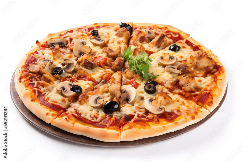 Delicious Pizza, Italian Cuisine, Isolated On A White Background, Made Using Generative Ai