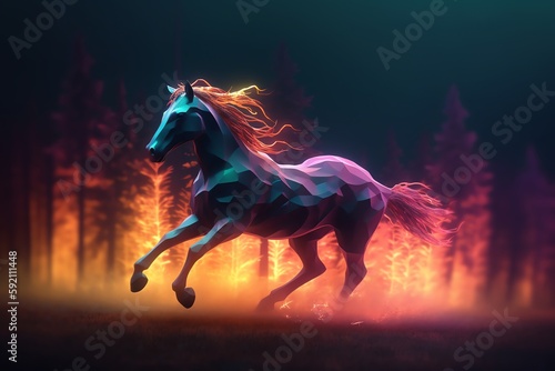 Colorful horse illustration generative ai © Outkast