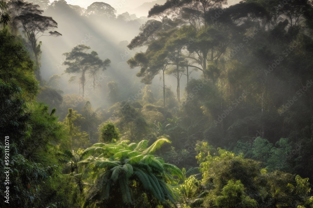 tropical rain forest in the morning