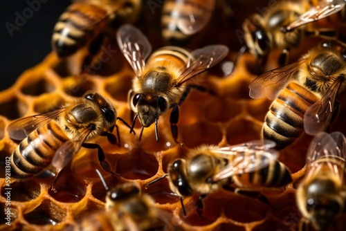 some bees in a honeycomb