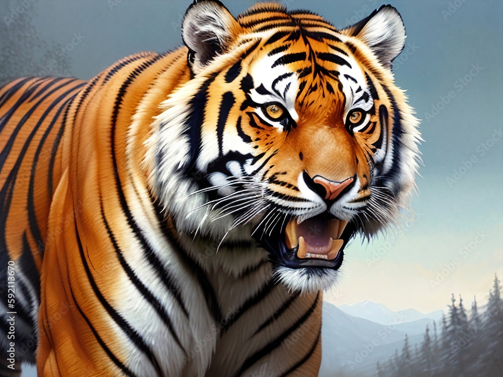 Fototapeta premium Digital image of a tiger, generative AI