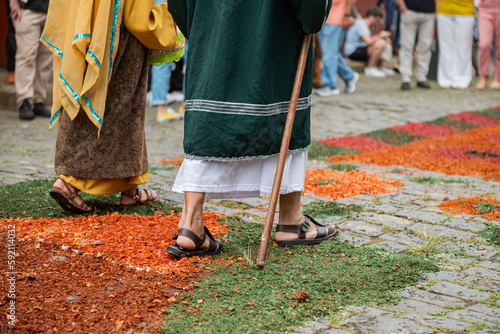 Ouro Preto, Minas Gerais, Brazil – April, 7, 2023. Holy Week procession in the city of Ouro Preto in the region of the Basilica Church of Nossa Senhora do Pilar