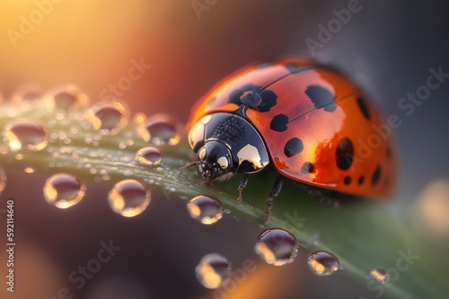 Macro photo of a ladybug on a floral