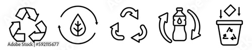 Conjunto de iconos de reciclar y reutilizar. Concepto de ecología. Conservación del medio ambiente, sostenibilidad, agua limpia. Ilustración vectorial