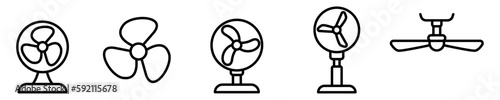 Conjunto de iconos de ventilador. Concepto de ventilación, aire refrescante, frío. Ilustración vectorial
