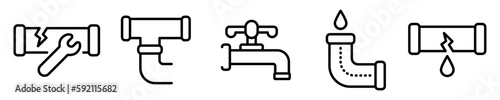 Conjunto de iconos de plomería. Tubería de transporte de corriente eléctrica, agua. Concepto de construcción. Ilustración vectorial