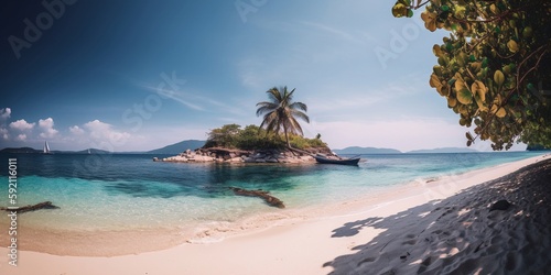 beautiful beach view with small island