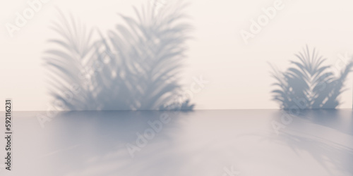 Sunlight with tropical leaf shadow in background. Round, showcase, stage, template render 3d illustration


