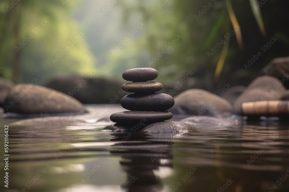 beautiful zen stones in river