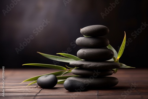 zen basalt stone with bamboo background