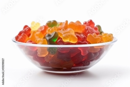 a bowl of gummy candy isolated on white