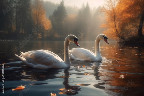 Obraz na plátně beautiful swans in the lake