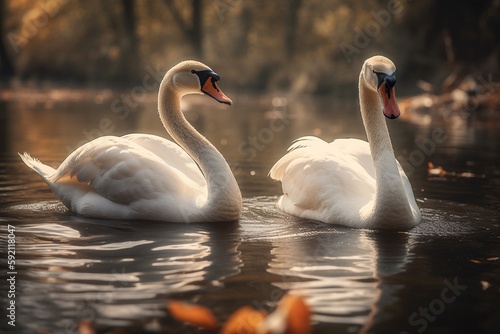 Fototapeta Naklejka Na Ścianę i Meble -  beautiful swans in the lake