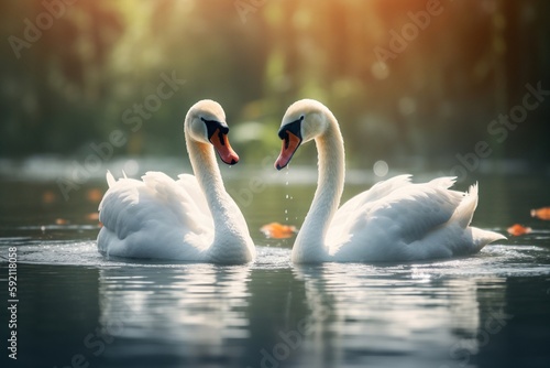 beautiful swans in the lake