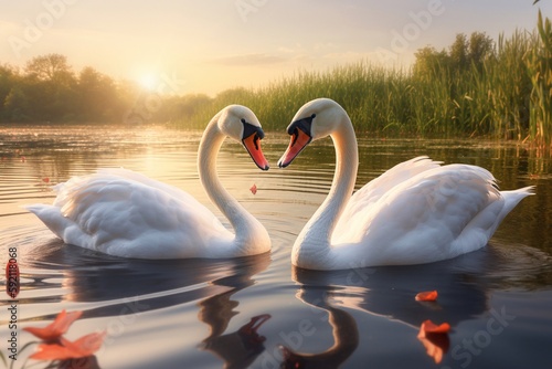 beautiful swans in the lake photo